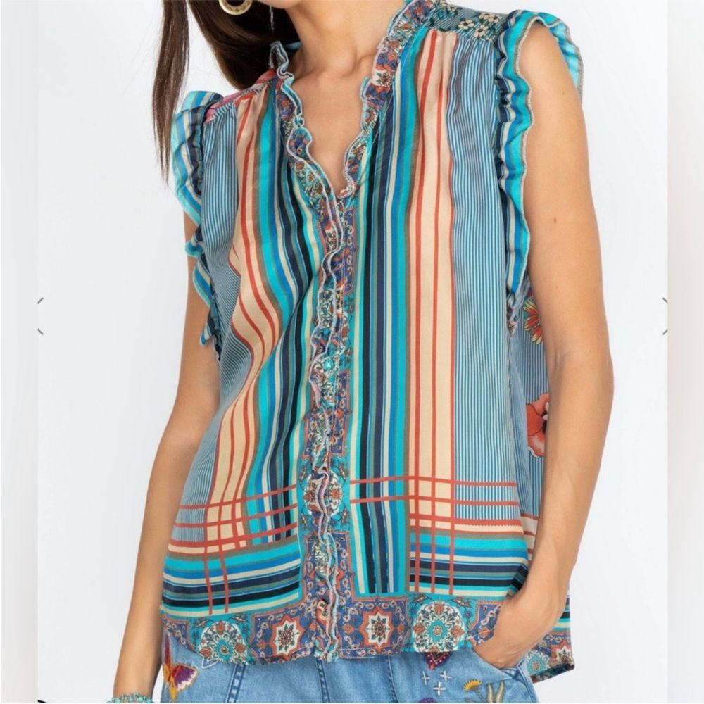 Johnny Was Hunter Ophelia Silk Blouse Size Medium